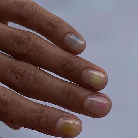 Clear Aura Nails, Short Nails Aura, Chaotic Nails, Short Aura Nails, 2023 Aura, Blooming Gel Nails, Lamp Nails, Clear Gel Nails, 2024 Manifestation