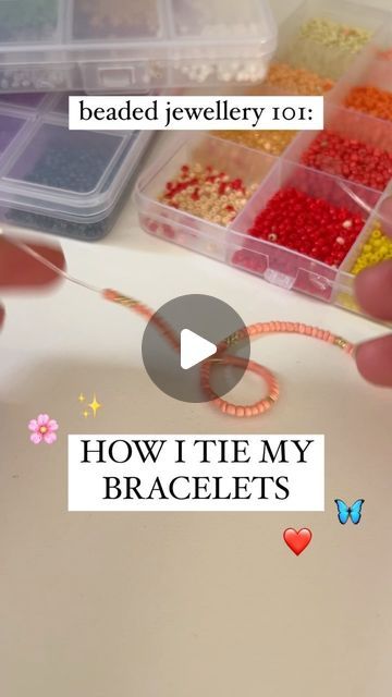 Handmade Jewelry Bracelets Seed Beads, How Do You Make Bracelets, Beading Bracelet Tutorials, Tiny Bead Ideas, How To Make Homemade Earrings, Jewelry Knots Tutorial, How To Make A Stretch Bracelet, Diy Seed Bead Bracelet Tutorials, Tying Bracelets