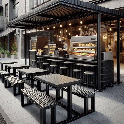 Создатель изображений Container Restaurant Ideas, Coffee Shop Design Interior, Outdoor Boutique, Big Cafe, Caffe Table, Food Containers Design, Aesthetic Success, Coffee Booth, Food Court Design