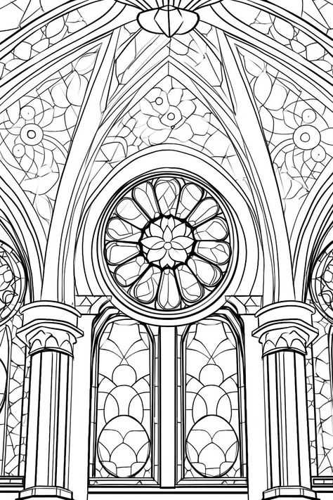 Mosaic of stained glass inside a cathedral Stained Glass Coloring Pages, Dover Coloring Pages, Interior Design Sketchbook, Glass Painting Designs, Halloween Coloring Book, Japanese Artwork, Free Adult Coloring Pages, Islamic Art Pattern, Cute Coloring Pages