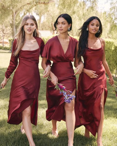 Satin Sleeve Dress, Dusty Red Bridesmaid Dresses, Red Dress Bridesmaid Dress, Berry Color Bridesmaid Dresses, Red Dress Bridesmaids, February Bridesmaid Dresses, Mahogany Bridesmaid Dresses, Red Wedding Bridesmaid Dresses, Red Wine Bridesmaid Dresses