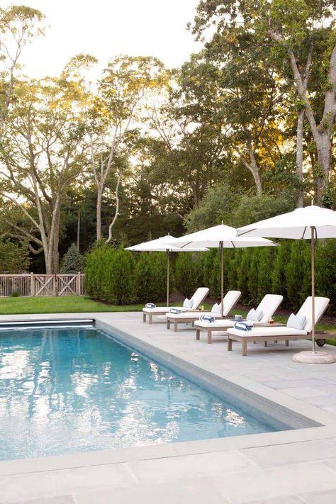 Breezy beachfront family retreat with timeless interiors on Long Island, NY Landscape Designs, Pool Pavers, Travertine Pool, Pool Lounger, Concrete Pool, Backyard Pool Landscaping, Modern Pools, Pool Furniture, Backyard Pool Designs