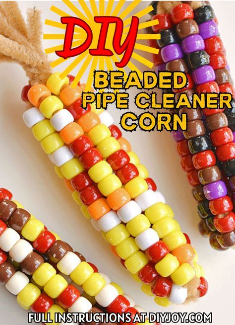 Indian Corn Beads And Pipe Cleaners, Beaded Corn Craft, One Little Project, Corn Decor, Corn Cob Pipe, Corn Bead, Storytime Crafts, Ayurvedic Healing, Corn Cob