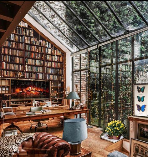 Pottery Studio Interior Design Style, Conservatory Decor, Family Area, Cottage Witch, Library Office, Dream Library, Home Library Design, Ideas Casa, Home Libraries