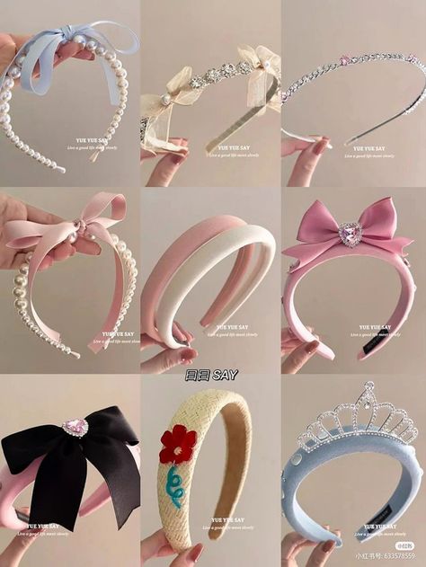 Cute Headbands Aesthetic, Bow Hairband Diy, Hairbands Aesthetic, Bando Cute, Aesthetic Hairband, Bando Aesthetic, Coquette Headband, Headband Coquette, Cute Head Bands