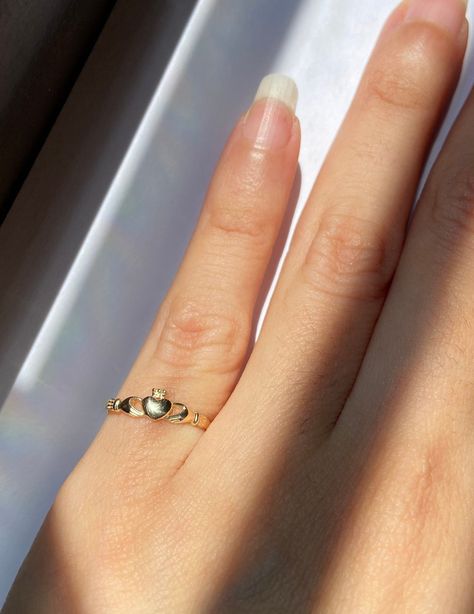 Claddagh Ring, Irish Claddagh Ring, Dainty 14K Claddagh Ring, Irish Love Ring, Kabbalah Pinky Ring, Baby Ring by AGoldMindJewelry on Etsy Pinky Promise Ring, Irish Love, Pinky Finger, Gold Pinky Ring, Irish Ring Claddagh, Irish Rings, Friendship Ring, Irish Claddagh, Baby Rings