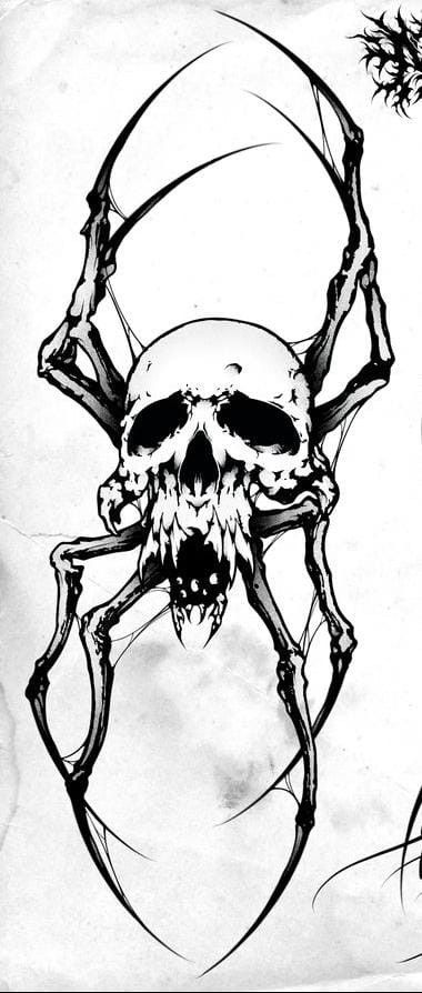 Creepy Tattoo Sketches, Human Spider Drawing, Creepy Octopus Tattoos, Mens Dark Tattoo Ideas, Skull Spider Drawing, Dark Style Tattoo Men, Disturbing Tattoo Ideas, Negative Space Tattoo Ideas, Creepy Snake Tattoo