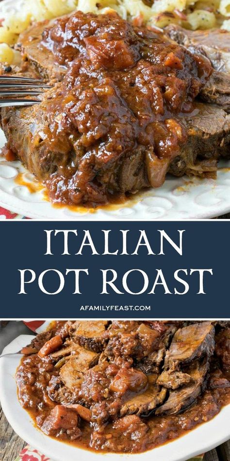 This easy Italian Pot Roast has flavorful and juicy, fork-tender beef smothered in a deep rich gravy. Crockpot Italian Pot Roast, Different Pot Roast Recipes, Flavorful Pot Roast Slow Cooker, Slow Cooker Italian Pot Roast, Roast Ideas Beef, Beef Roast Recipes For Dinner, Roast Beef Ideas, Pot Roast Ideas, Beef Chuck Roast Recipes