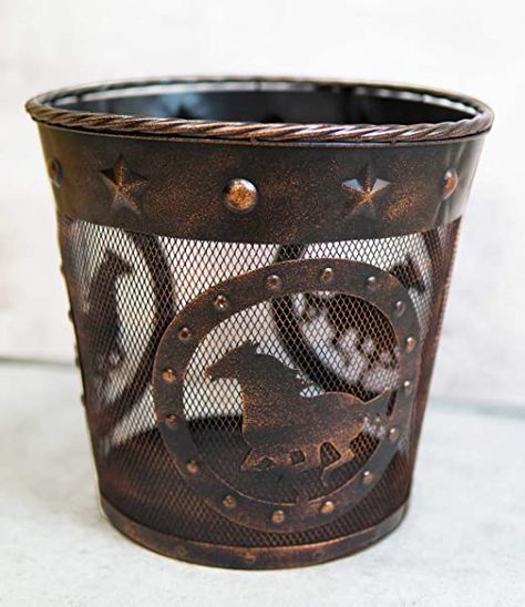 Ebros Rustic Western Galloping Horses with Raised Studs Stars and Braided Metal Rope Trim Wire Waste Basket Bin 12.75" Wide Home and Bathroom Accent Country Farmhouse Cowboy Decorative Trash Can: Amazon.com: Industrial & Scientific Horse Rooms, Western Room Ideas, Horse Room Decor, Cowgirl Bedroom, Western Room, Western Bedrooms, Metal Wire Basket, Horse Room, Horse Star