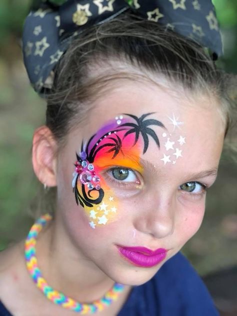 Ocean Face Painting, Hawaii Face Paint, Tropical Face Paint, Beach Face Paint, Ocean Face Paint, Eye Face Painting, Face Painting Tips, Fair Face, Tiki Faces