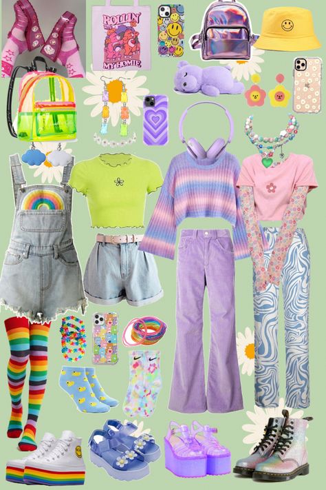 #kidcore #kidcorechallenge #kidcoreoutfit #kidcoreaesthetic #kids #playful #colorful #cute #cutegirls #cutegirl #cutelook #cuteoutfit #summer #summerlook #rainbow #90s #90saesthetic #2000s #2000sfashion #y2k #y2kaesthetic 90s Rainbow Aesthetic, Rainbow Y2k Outfit, Kidcore Indie Outfits, 2000s Fashion Colorful, Tweencore Outfits, Toddlercore Aesthetic, Rainbow High Outfits, Art Kid Aesthetic Outfit, Kidcore Outfits Aesthetic