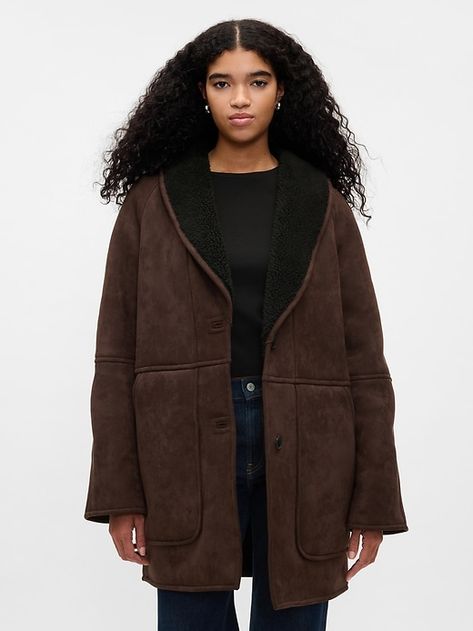 Vegan Suede Shawl Collar Coat Brown Winter Coat, Stylish Winter Coats, Shawl Collar Coat, Autumn Jacket Women, Winter Fashion Jackets, Layering Jacket, Trendy Coat, Sherpa Lined Jacket, Sherpa Coat