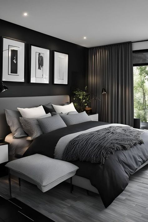 Black And Grey Bedroom, Classic Apartment, Grey Bedroom Decor, White Room Decor, Bedroom Wall Colors, Classic Bedroom, Small Room Bedroom, Master Bedrooms Decor, Interior Inspo