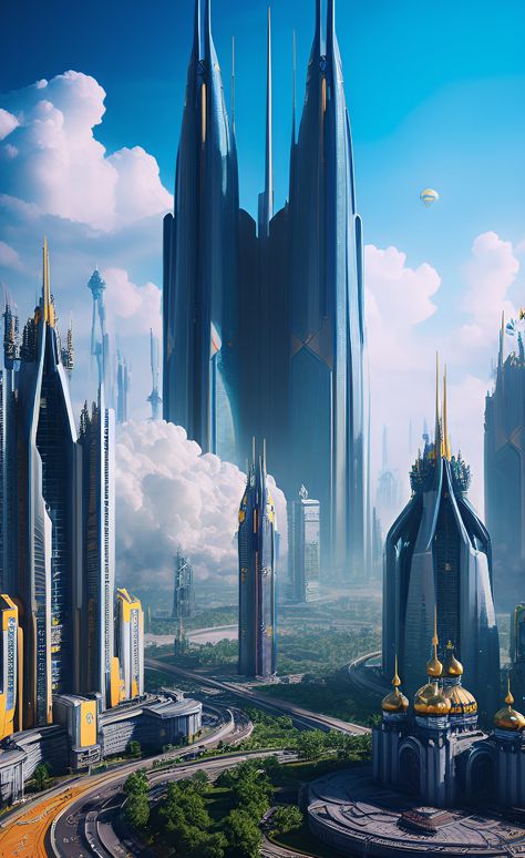 Kota Masa Depan, Futuristic Civilization, Futuristic World, Sci Fi Landscape, Future Buildings, Sci Fi City, Alien Concept Art, Amazing Buildings, Fantasy City