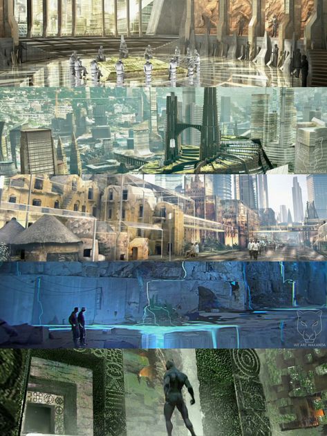 New #BlackPanther concept art! First look at Wakanda! http://www.wearewakanda.com/post/157235770417/black-panther-wakanda-concept-art #marvel #comics #movies Chadwick Boseman Black Panther Black Panther Architecture, Black Panther Futuristic, Wakanda Concept Art, Wakanda City Concept Art, Wakanda Forever Concept Art, Wakanda City, Wakanda Aesthetic, Black Panther Concept Art, Panther Art