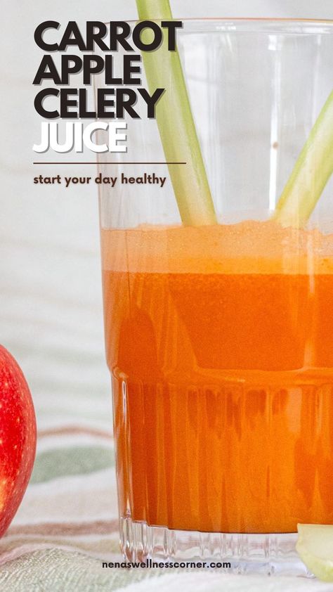 Celery-apple-and-carrot-juice-in-a-glass-3 Apple Celery Juice, Healthy Summer Drink Recipes, Carrot Apple Juice, Wellness Corner, Carrot Juice Benefits, Homemade Electrolyte Drink, Carrot Juice Recipe, Healthy Summer Drinks, Best Juice