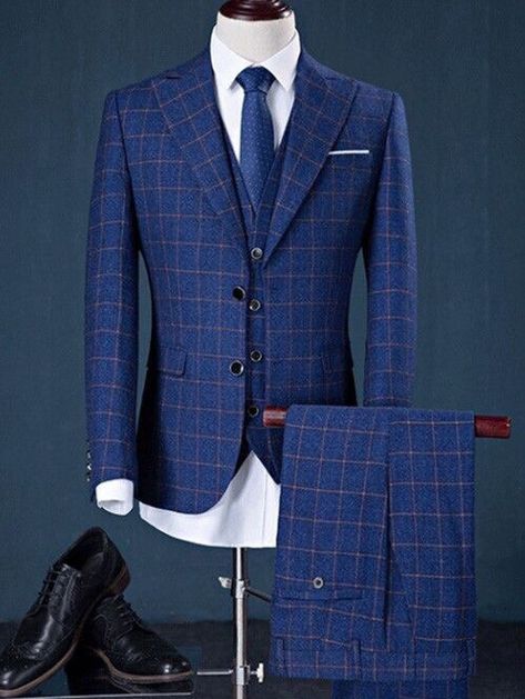 Checks Suits For Men, Check Suit Men, Blue Check Suit, Men Suits Blue, Mens Tailored Suits, Stylish Mens Suits, Check Suit, Designer Suits For Men, Stylish Suit