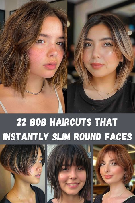 Searching for a flattering haircut? These 22 bob hairstyles are specially crafted to slim and elongate round faces, offering styles that enhance your natural beauty. From angled bobs to layered cuts, find the perfect bob that balances your features and adds a touch of elegance to your look. Explore styling tips and maintenance advice to keep your bob looking chic and fresh. A Line Bob Medium Round Faces, Long Bob A Line Haircut, Angled Bob For Round Face, Bob Hairstyles For Round Face Over 40, Chin Length Bob With Long Bangs, Long Bob Haircut Round Face, Bob With Long Bangs Angled, Bob For Thick Hair Round Face, Long Bob On Round Face