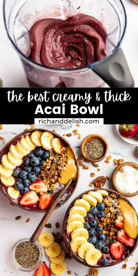 Paleo Acai Bowl, Acai Sorbet Recipe, Creami Açaí Bowl, Tropical Smoothie Acai Bowl Recipe, Ninja Creami Açaí Bowl, Low Carb Acai Bowl, Acai Puree Recipe, Acai Bowl No Banana, Make Ahead Acai Bowl