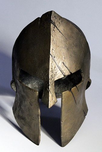 Spartan Helmet. I need this. I deserve this. I AM SPARTA Helm Of Darkness, Ares Helmet, Ancient Helmet, Greek Helmet, Helmet Art, Spartan Tattoo, Helmet Armor, Warrior Helmet, Ancient Armor