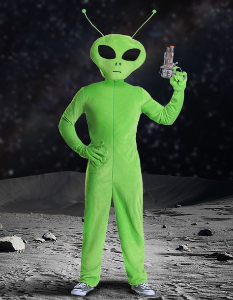 Alien Men Costume, Men In Black Aliens, Green And Silver Alien Costume, Green Alien Costume, Abducted By Alien Costume, Men’s Alien Costume, Alien Carrying Human Costume, Space Themed Outfits, Costumes For Sisters