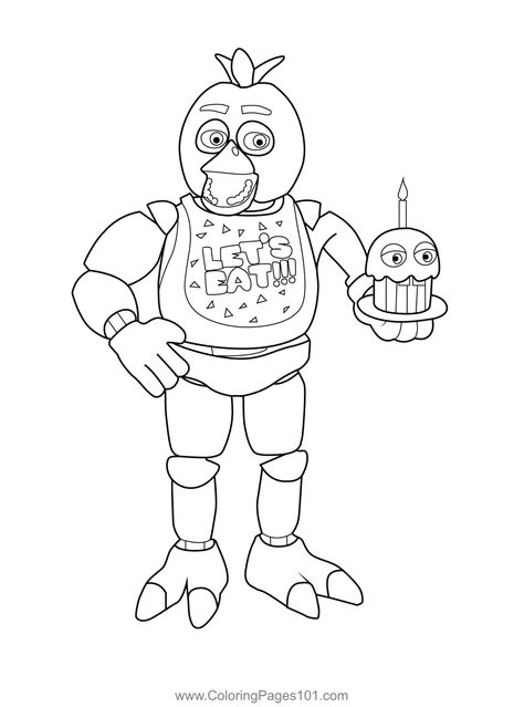 Chica FNAF Coloring Page for Kids - Free Five Nights at Freddy's Printable Coloring Pages Online for Kids - ColoringPages101.com How To Draw Chica Fnaf, Fnaf Characters Drawings, Fnaf Coloring Pages Free Printable, Fnaf Coloring Pages, Cupcake Coloring Pages, Dog Coloring Book, Comic Style Art, Graffiti Drawing, Fnaf Characters