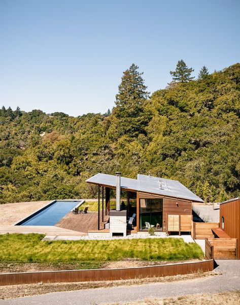 Photo 2 of 7 in Goodbye Grid and Cushy Beds, Hello Pool in the Wilderness - Dwell Off Grid House, Building A Container Home, California Living, Wine Country California, Lap Pool, Hollywood Hills, Pool House, Container House, Architecture Building