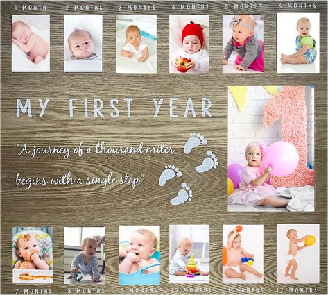 Baby's First Year Picture Frame, 12 Month Milestone Photo Frame, Wall Collage for Newborn Baby, Keepsake Idea for First Birthday, 1 To 12 Months Baby Photo Ideas, Baby Milestone Photos Monthly Pictures, 12 Month Picture Frame, Baby Pack And Play, 7 Month Baby, Photo Frame Images, One Year Pictures, Baby Photo Frames, Baby Milestone Photos