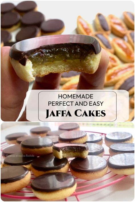 HOMEMADE JAFFA CAKES RECIPE Jaffa Cakes Recipe, Jaffa Cookies, British Biscuit Recipes, English Dessert Recipes, Homemade Jaffa Cakes, Afternoon Tea Biscuits, Jaffa Cake Recipe, Fluffy Sponge Cake, British Bake Off Recipes