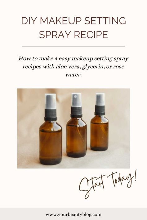 How to make a DIY makeup setting spray. This has 4 easy recipes for a homemade makeup fixing spray. This has a DIY setting spray 2 ingredients or with glycerin, aloe vera gel, rose water, or hydrosol. Make a makeup setting spray homemade for natural beauty. This DIY makeup setting spray with glycerin helps set your makeup so it doesn't wear off during the day. Make a hoomemade makeup setting spray at home in just a few minutes. Homemade Setting Spray, Elf Setting Spray, Diy Setting Spray, Diy Makeup Setting Spray, Rose Water Diy, Makeup Fixing Spray, Diy Makeup Remover, Make Your Own Makeup, Homemade Makeup