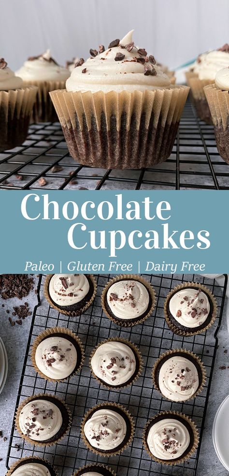 This is the most amazing chocolate cupcake recipe - moist, soft, fluffy and a rich chocolate flavor. These easy Paleo Chocolate Cupcakes are gluten free, grain free and dairy free. They're made with almond flour, sweetened with coconut sugar and perfect for any birthday or celebration. #chocolatecupcakes #paleocupcakes #grainfree Cupcakes With Almond Flour, Paleo Cupcakes Recipes, Chocolate Coffee Cupcakes, Paleo Chocolate Cupcakes, Healthy Chocolate Cupcakes, Healthy Paleo Desserts, Gluten Free Cupcake Recipe, Paleo Cupcakes, Chocolate Cupcakes Recipe