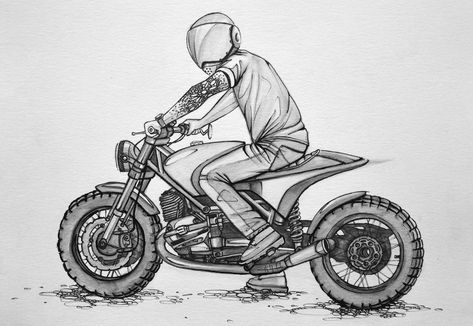 MOTORCYCLE - Sketchbook on Behance Art Moto, Motorbike Art, Motorcycle Drawing, Bike Drawing, Bike Sketch, Motorcycle Illustration, Мотоциклы Cafe Racers, Bike Illustration, Biker Art