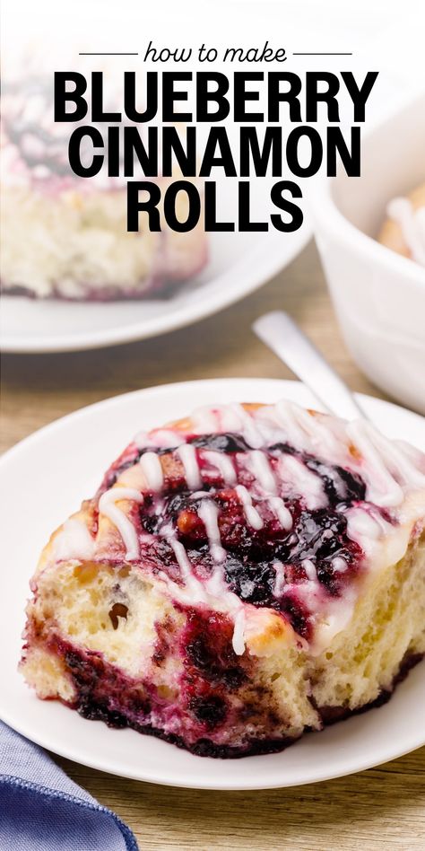 Glazed Blueberry Cinnamon Rolls - Nurtured Homes 4th Of July Cinnamon Rolls, Frozen Blueberry Recipes, Cinnamon Roll Glaze, Blueberry Sweet Rolls, Fresh Blueberry Recipes, Blueberry Cinnamon Rolls, Cinnamon Roll Casserole, Blueberry Picking, Blueberry Bread