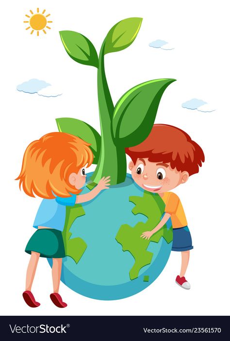 Clip Art School Kids, Earth Day Clip Art, Earth For Kids, Save Earth Posters, Earth Day Drawing, Eco Earth, Earth Drawings, Earth Poster, Earth Illustration