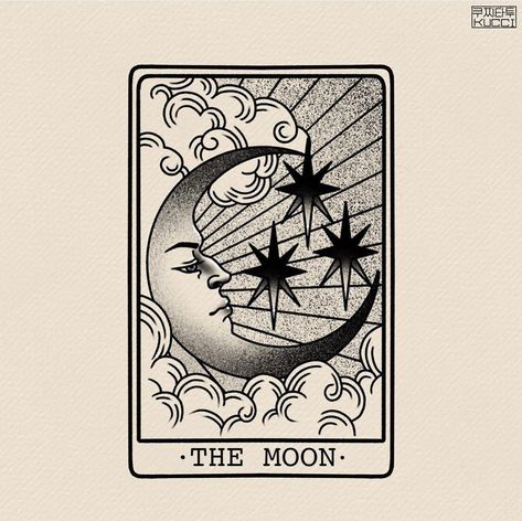 Tarot Drawings, The Moon Tarot Card Tattoo, Tarot Card Sketch, Tarot Card Moon Tattoo, The Moon Tarot Card Drawing, Tarot Card Drawings, Moon Tarot Tattoo, Moon Tarot Card Tattoo, The Moon Tarot Drawing