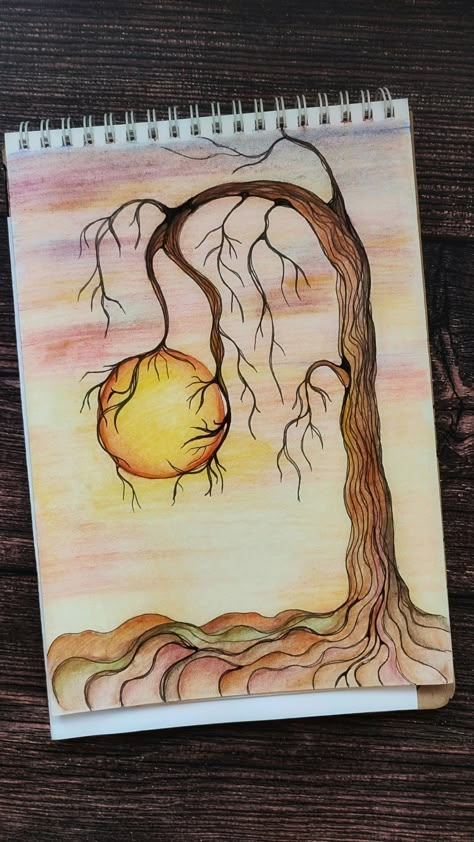 Tree Pictures Drawing, Magical Tree Drawing, Recreate Drawings, Zentangle Landscape, Drawings Of Trees, Surrealism Drawing, Draw Watercolor, Fantasy Tree, Zen Doodle Art