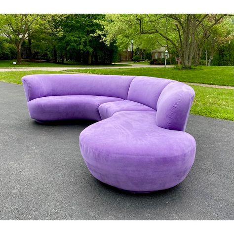 Vladimir Kagan for Weiman three-piece serpentine cloud sofa. This will be a beautiful statement piece when it's reupholstered.  Dimensions: Curved arm piece: 79"w x 41"d x 31"h Middle small piece: 36.5w x 29.5" x 31"h Long end piece: 59"w x 41"d x 31"h L Furniture, Fun Sectional Sofa, Curved Colorful Sofa, Weird Shaped Couch, Game Room Couch, Eclectic Couch, 80s Decor Interior Design, Funky Couch, Trippy House Decor