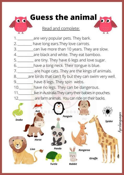 Animal Vocabulary Worksheet, Vocabulary For Grade 1, English Animals Worksheet, Teaching Vocabulary Activities, Animals Worksheets For Kids, English Animals, Animal Characteristics, Vocabulary For Kids, Animal Vocabulary