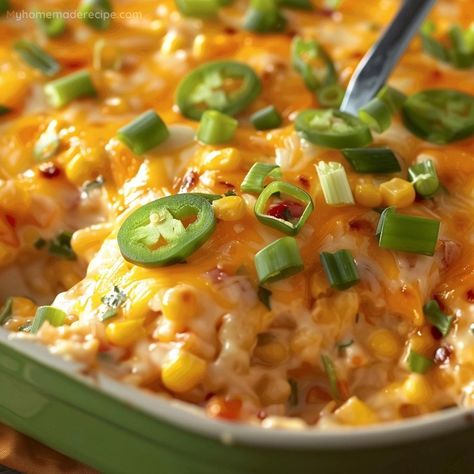 Best Jalapeño Corn Casserole, Corn Casserole With Peppers, Chevys Corn Casserole, Cheesy Fiesta Corn Casserole, Southwest Corn Casserole, Mexican Thanksgiving Recipes, Fiesta Corn Casserole, Hot Corn Casserole, Spicy Corn Casserole