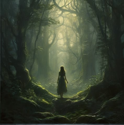 Fairytale Fantasy Aesthetic, Fantasy Aesthetic Fairytale, Fantasy Forest Aesthetic, Forest Girl, My Fantasy World, Fantasy Forest, Forest Painting, Fantasy Places, Forest Art