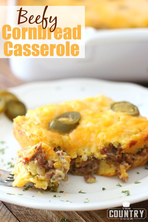 Beefy Cornbread Casserole Cornbread Casserole Recipe, Seasoned Ground Beef, Cornbread Casserole, Sweet Potato Recipes Casserole, Healthy Potato Recipes, Country Cook, Cornbread Mix, Chicken Tender Recipes, The Country Cook