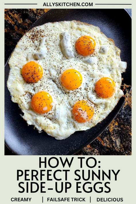 Overhead shot of plateful of sunny side up eggs. How To Cook A Sunny Side Up Egg, Sunny Side Up Eggs In Oven, Sunny Side Up Eggs With Rice, Sunny Side Up Eggs, Perfect Sunny Side Up Eggs, Eggs Sunny Side Up, Fried Egg Sunny Side Up, Soft Boiled Eggs Recipe, Sunnyside Up Eggs