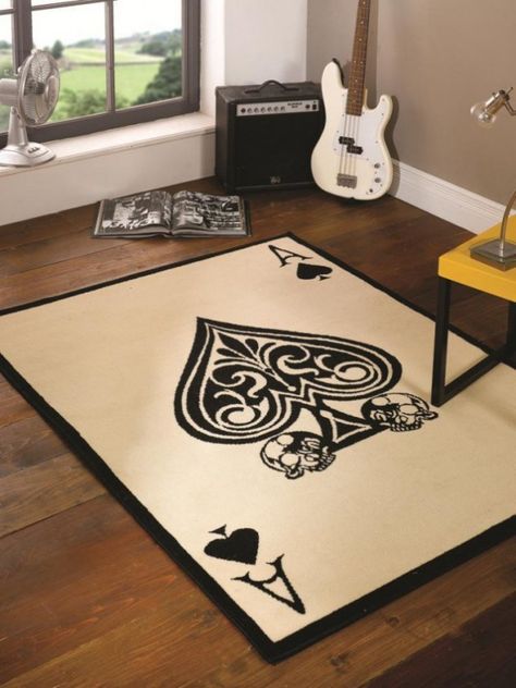 18 Cool Carpet Designs To Break The Monotony In Your Home Funky Rugs, Black White Rug, Carpet Decor, Carpet Trends, Childrens Rugs, Funky Decor, Funky Home Decor, Ace Of Spades, Beige Carpet