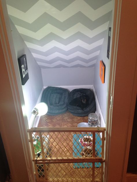 Dog room! Making use of a never used closet under the stairs! Dog Bed Room, Room Under Stairs, تحت الدرج, Dog Bedroom, House Closet, Puppy Room, Dog Spaces, Dog Room, Dog Area