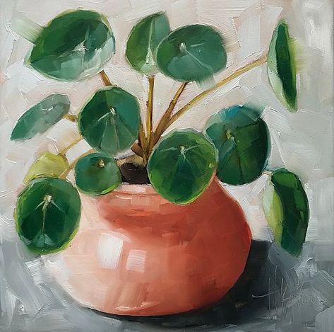 Plant Oil Painting, Houseplant Art, Acrylic Inspiration, Oil Painting For Sale, Art Painting Gallery, Galaxy Painting, Plant Painting, Leaf Motif, Oil Pastels