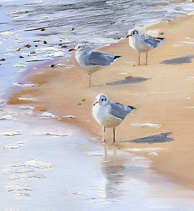 Birds On The Beach, Beach Watercolor Paintings, Shore Bird Art, Seagull Painting, Seagull Art, Beach Art Painting, Bird Watercolor Paintings, Watercolor Ocean, Beach Watercolor