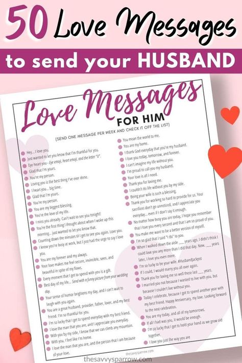 Want to send your husband or boyfriend a love message but not sure what to write? Use these awesome love message ideas to send a sweet text message, write on a post it note and leave in his lunchbox, or write in a card for him! Grab the free printable list of romantic messages and send one per week... Check off the message ideas as you send them. Sentimental Things To Say To Boyfriend, Love Note Post Its, Post Its For Boyfriend, Love Notes Ideas Creative, Post Notes Ideas For Him, Love Notes To Leave Your Boyfriend, Love Note For Husbands Lunch, Small Love Notes For Husband, How To Write A Love Note