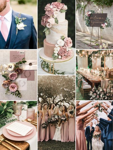 Boho Wedding Blush Pink, Tan And Cream Wedding Color Palettes, Rose Gold Color Scheme Wedding, Soft Romance Wedding Theme, Rustic Pink Wedding Theme, Dusky Pink And Gold Wedding, Light Pink Rustic Wedding, Dusty Rose White And Gold Wedding, Champagne And Dusty Pink Wedding