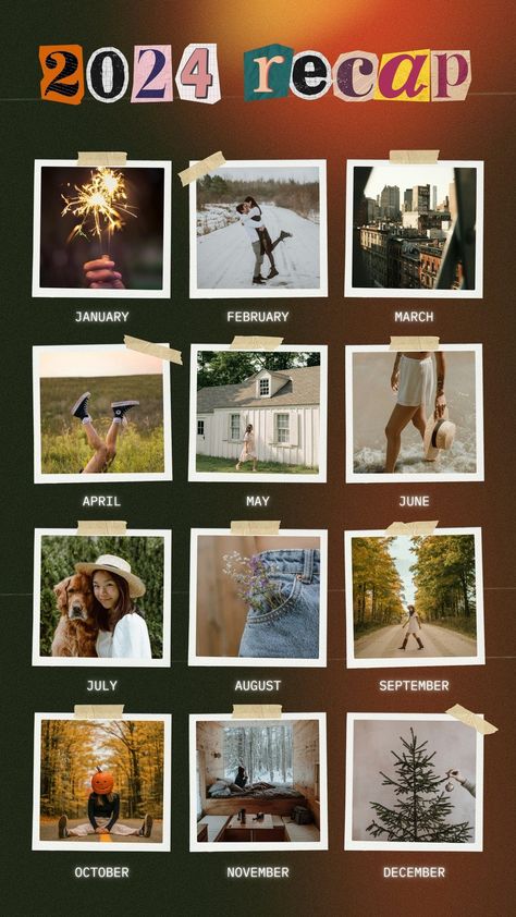 Templates New Year Polaroid, 2023 Recap Template, Instagram Year Recap, Year Recap Post, Christmas Ig Story Template, Month Recap Instagram Story, Instagram Story Ideas Canva, Christmas Instagram Story Template, 2024 Recap Template