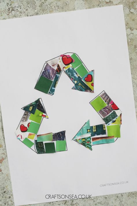 Mosaic Paper Recycling Craft Recycle Crafts For Toddlers, Recycle Craft For Preschool, Recycling Symbol Art, Recycling Craft Preschool, Recycled Activities For Preschoolers, Going Green Crafts, Recycling Crafts For Preschoolers, Recycling Art Projects For Kids, Recycling Preschool Activities